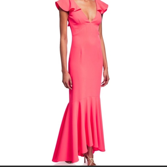 NWT Mason V-Neck High-Low Trumpet Gown - Picture 2 of 7